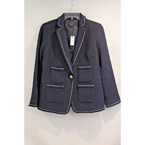Talbots Tweed Blazer size 6 Petite Navy Blue Lined Patch Pocket Single Breasted